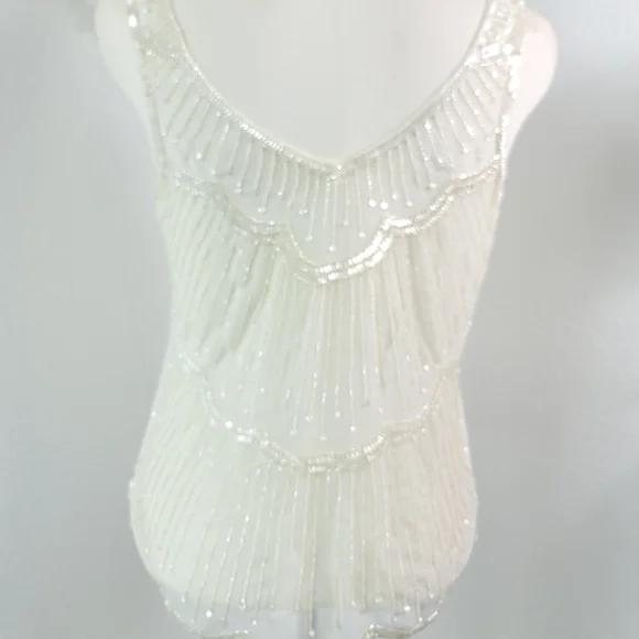 WILLOW & CLAY ANTHROPOLOGIE CREAM OFF WHITE SEQUINED BEADED SLEEVELESS TOP SZ:S - Picture 10 of 15